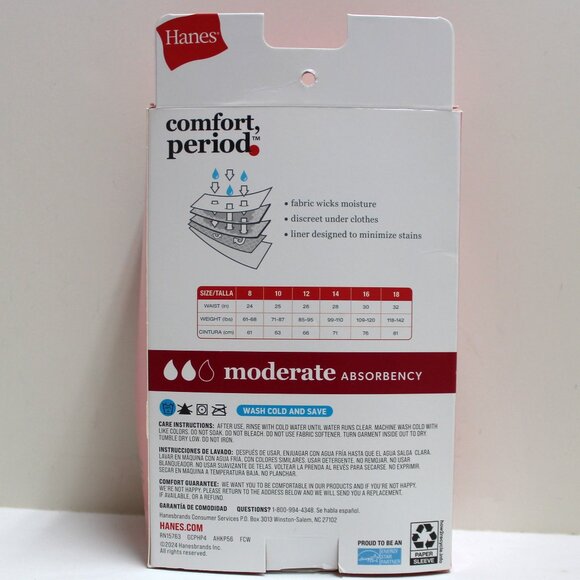 Hanes 4 Pair Girls Tagless Size 16 Hipster Moderate Absorbency Period Underwear - Picture 2 of 11